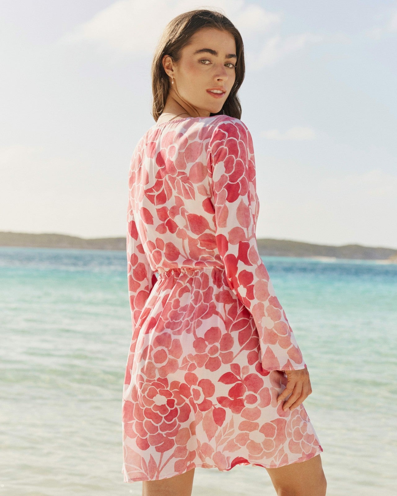 Southern Tide Floral Bell Sleeve Short Tunic Cover-Up For Women