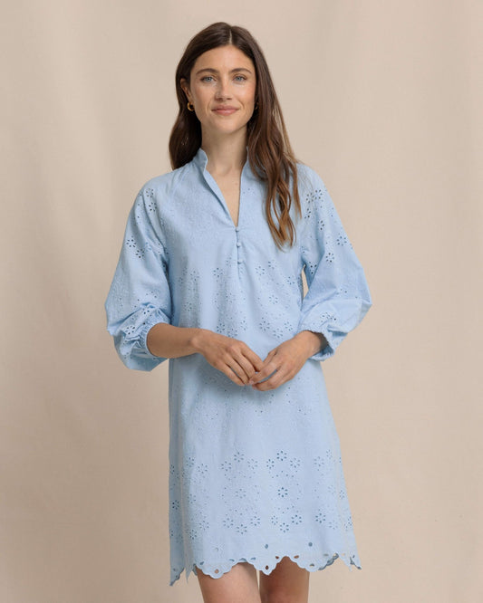 Southern Tide Mandy Embroidered Bubble Sleeve Dress For Women|Sale