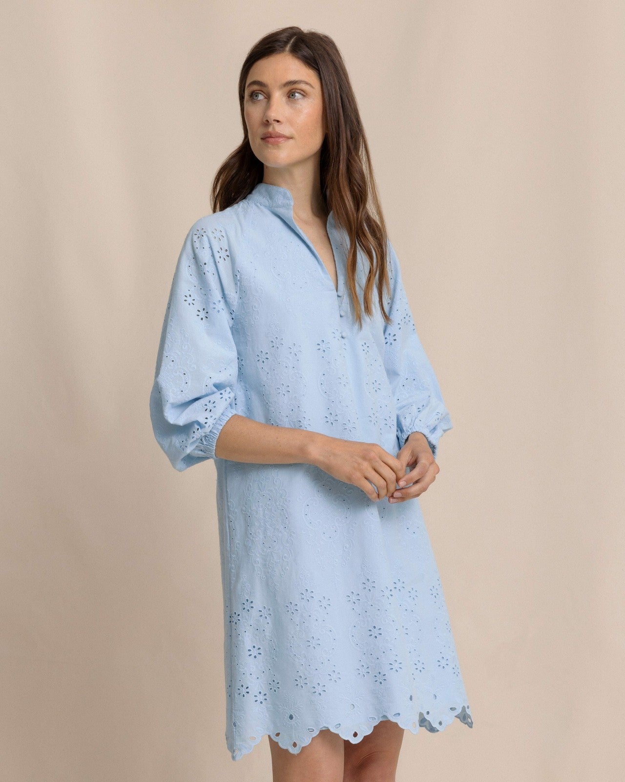 Southern Tide Mandy Embroidered Bubble Sleeve Dress For Women|Sale