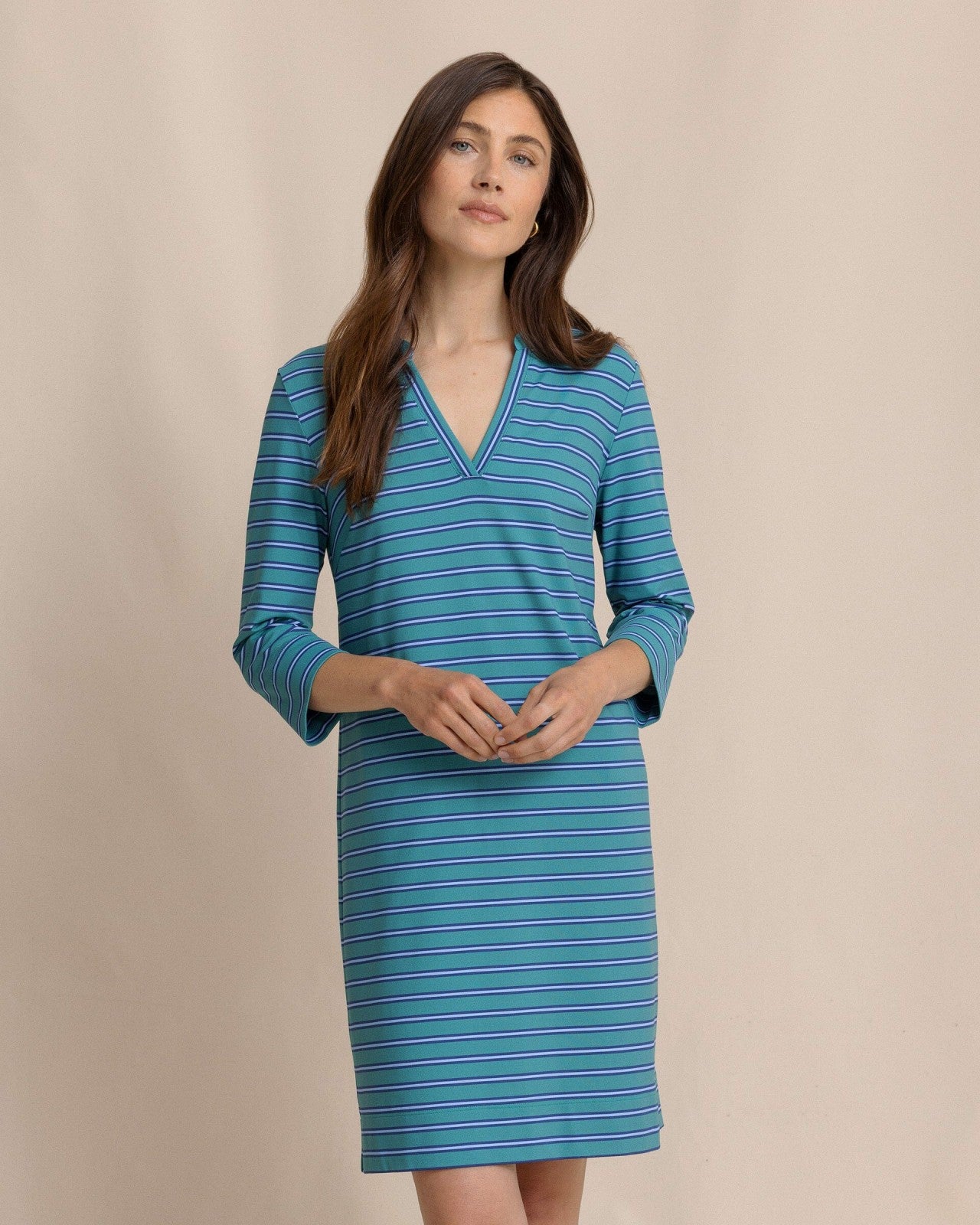 Southern Tide Teal Alicia Stripe Dress For Women|Sale