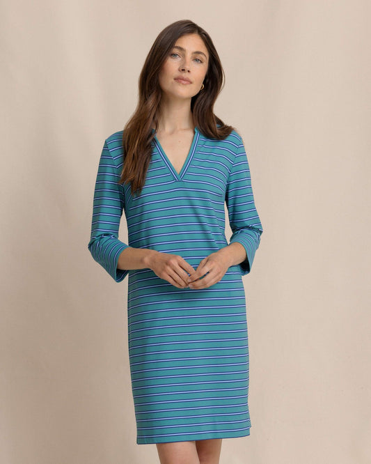 Southern Tide Teal Alicia Stripe Dress For Women|Sale