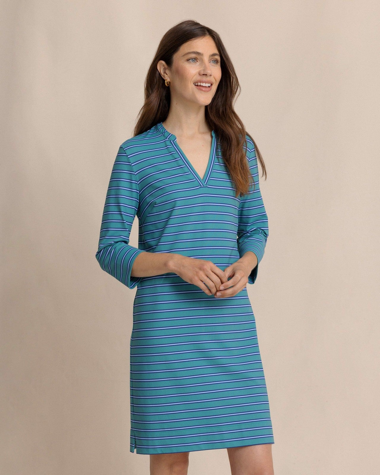 Southern Tide Teal Alicia Stripe Dress For Women|Sale