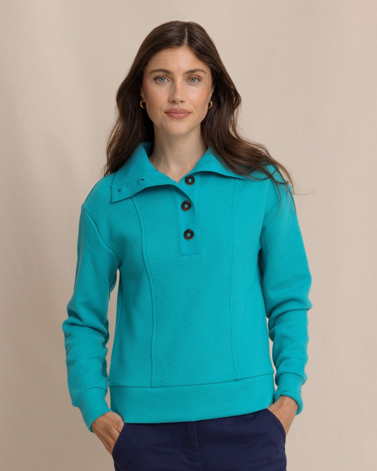 Southern Tide Tonya Button Mock Pullover - Teal For Women|Sale