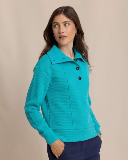 Southern Tide Tonya Button Mock Pullover - Teal For Women|Sale