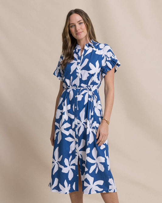 Southern Tide Tyra Printed Ruffle Sleeve Midi Dress For Women|Sale
