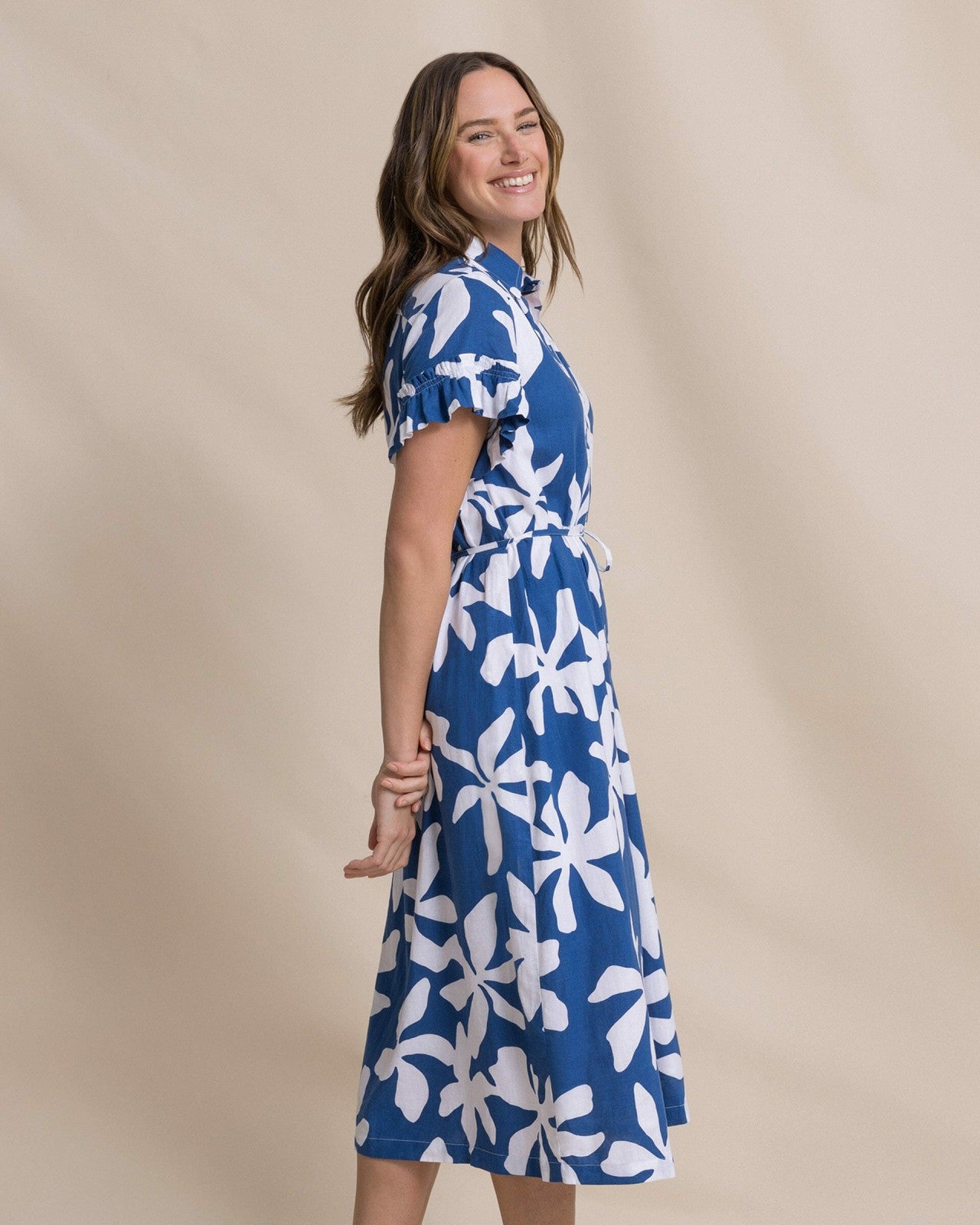 Southern Tide Tyra Printed Ruffle Sleeve Midi Dress For Women|Sale