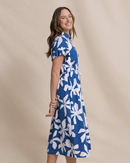 Southern Tide Tyra Printed Ruffle Sleeve Midi Dress For Women|Sale