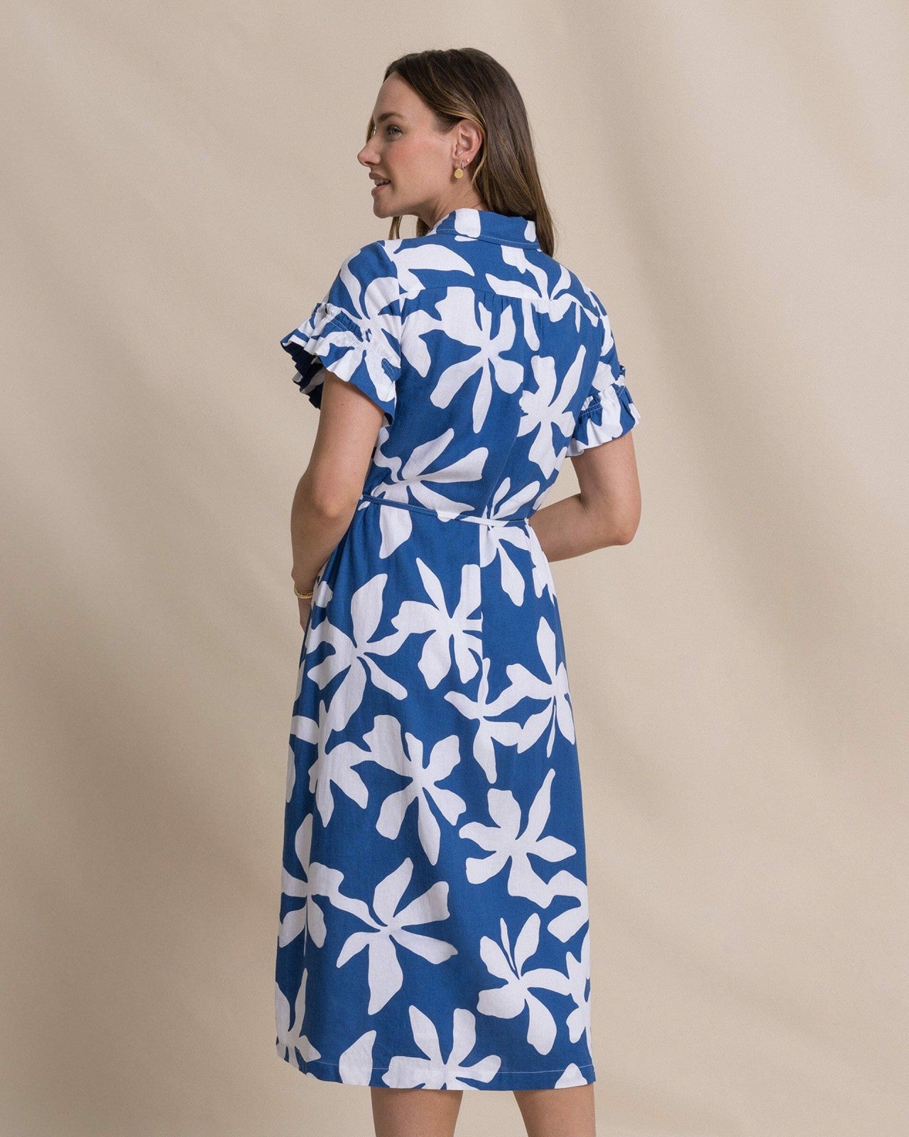 Southern Tide Tyra Printed Ruffle Sleeve Midi Dress For Women|Sale