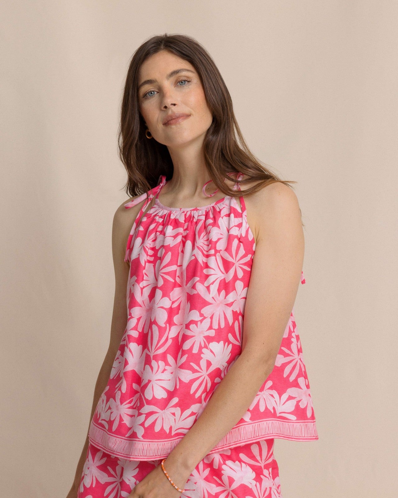 Southern Tide Chrissy Tie Shoulder Printed Top For Women|Sale