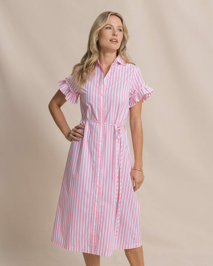 Southern Tide Tyra Striped Ruffle Sleeve Midi Dress For Women|Sale
