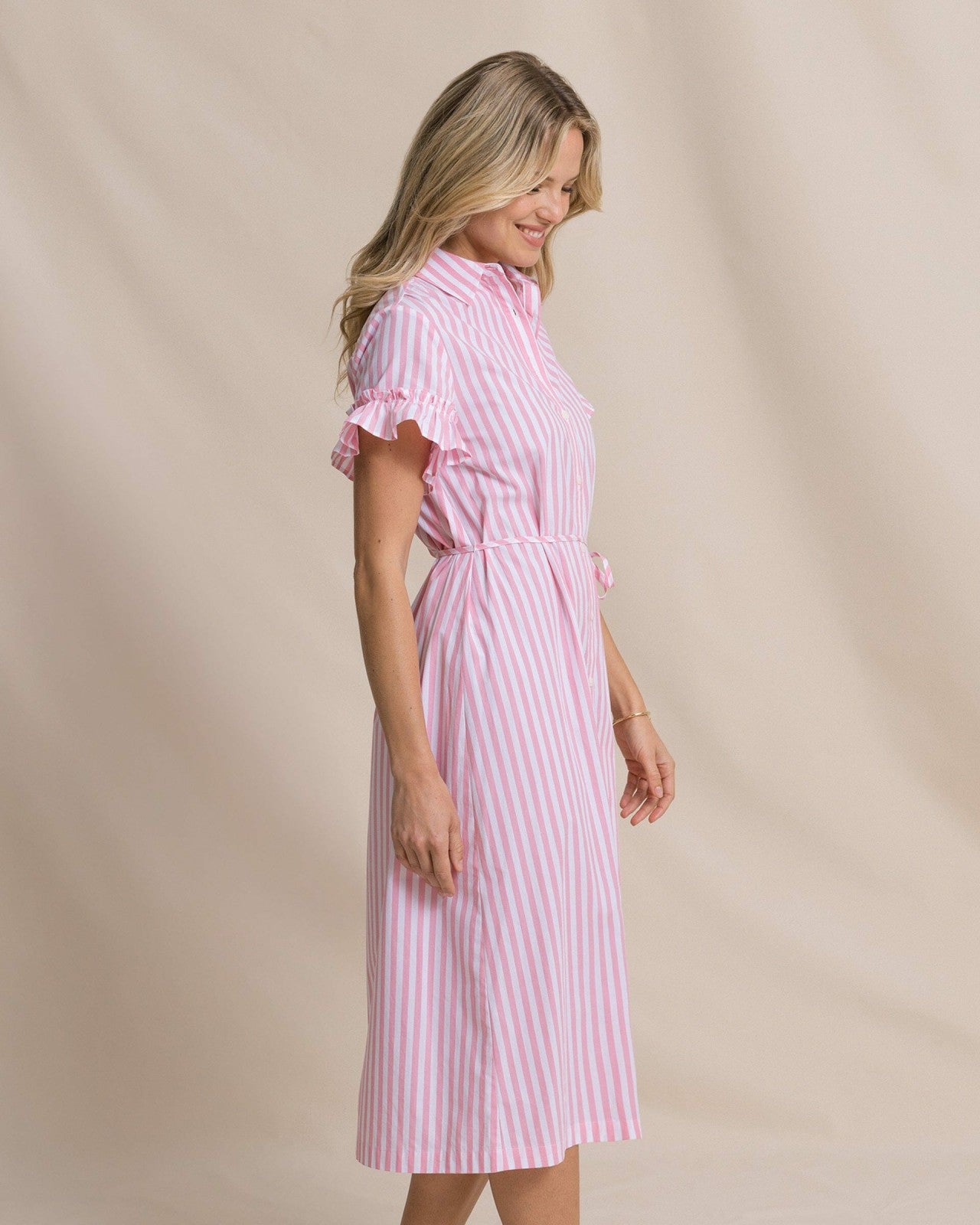 Southern Tide Tyra Striped Ruffle Sleeve Midi Dress For Women|Sale