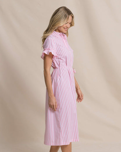 Southern Tide Tyra Striped Ruffle Sleeve Midi Dress For Women|Sale