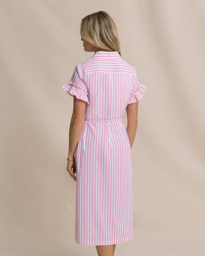 Southern Tide Tyra Striped Ruffle Sleeve Midi Dress For Women|Sale