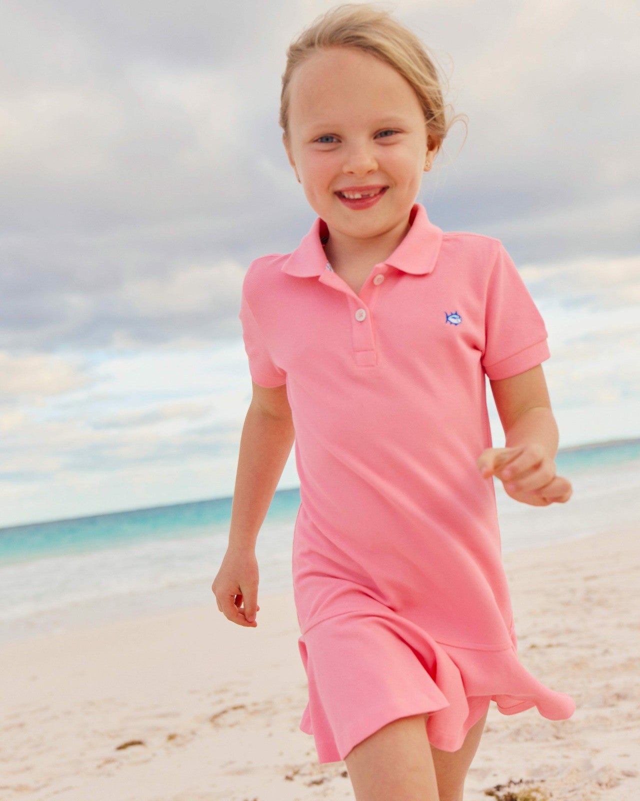 Southern Tide Girls Skipjack Dropwaist Polo Dress - Sea Pink For Women|Kids