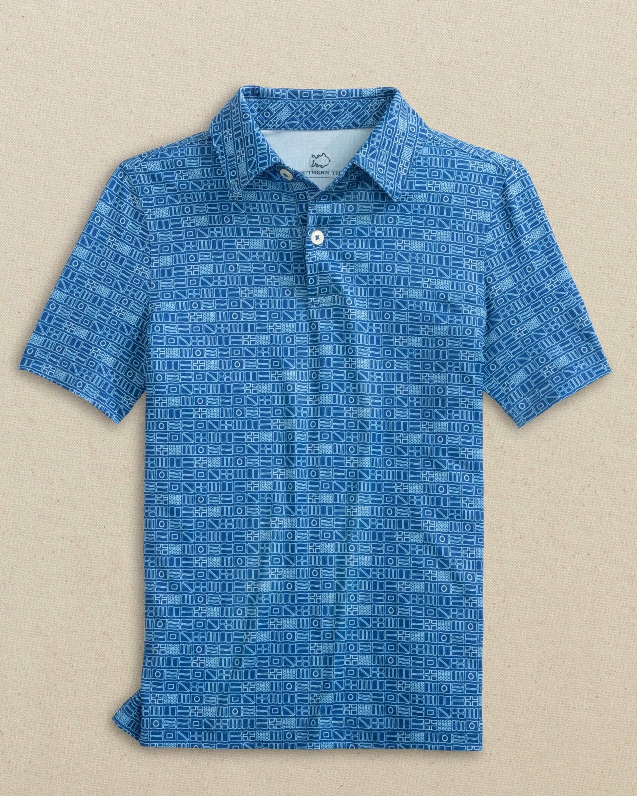 Southern Tide Boys Driver Nautical Flags Printed Performance Polo For Kids