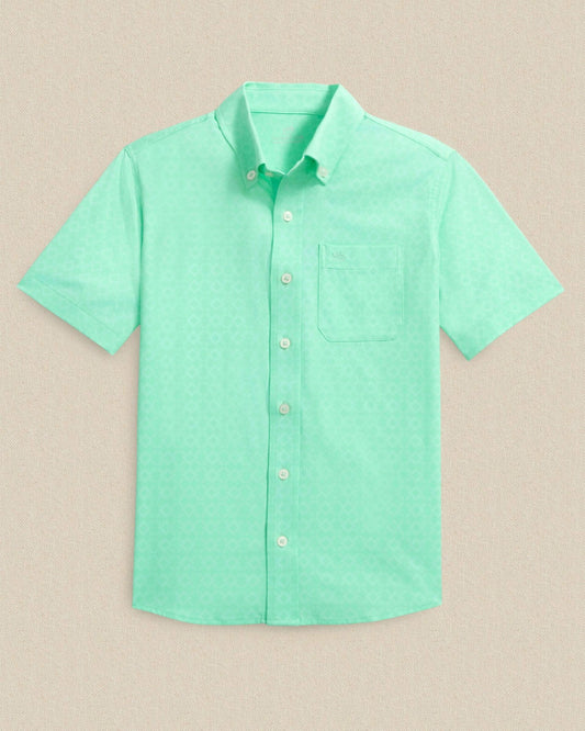 Southern Tide Boys Seaside Geo Short Sleeve Sport Shirt For Kids|Sale