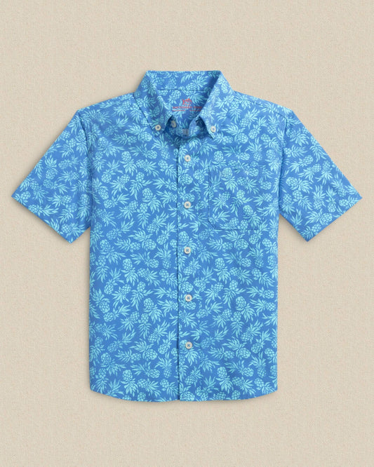 Southern Tide Boys Pineapple Parade Short Sleeve Sport Shirt For Kids|Sale