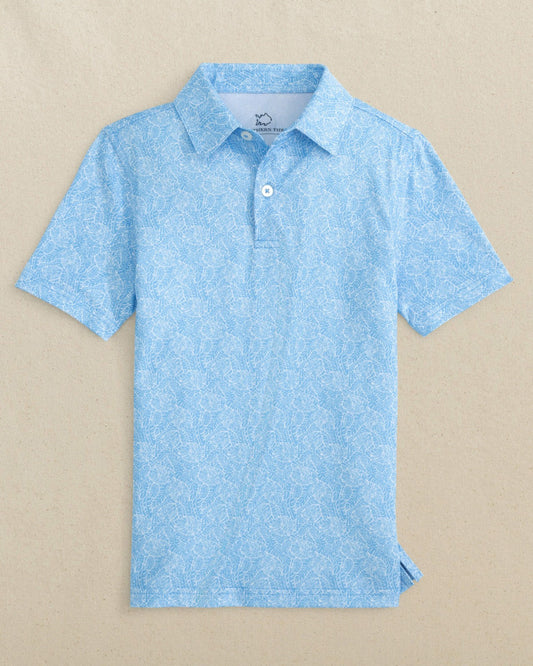 Southern Tide Boys Beach Palms Printed Performance Polo - Blue For Kids|Sale