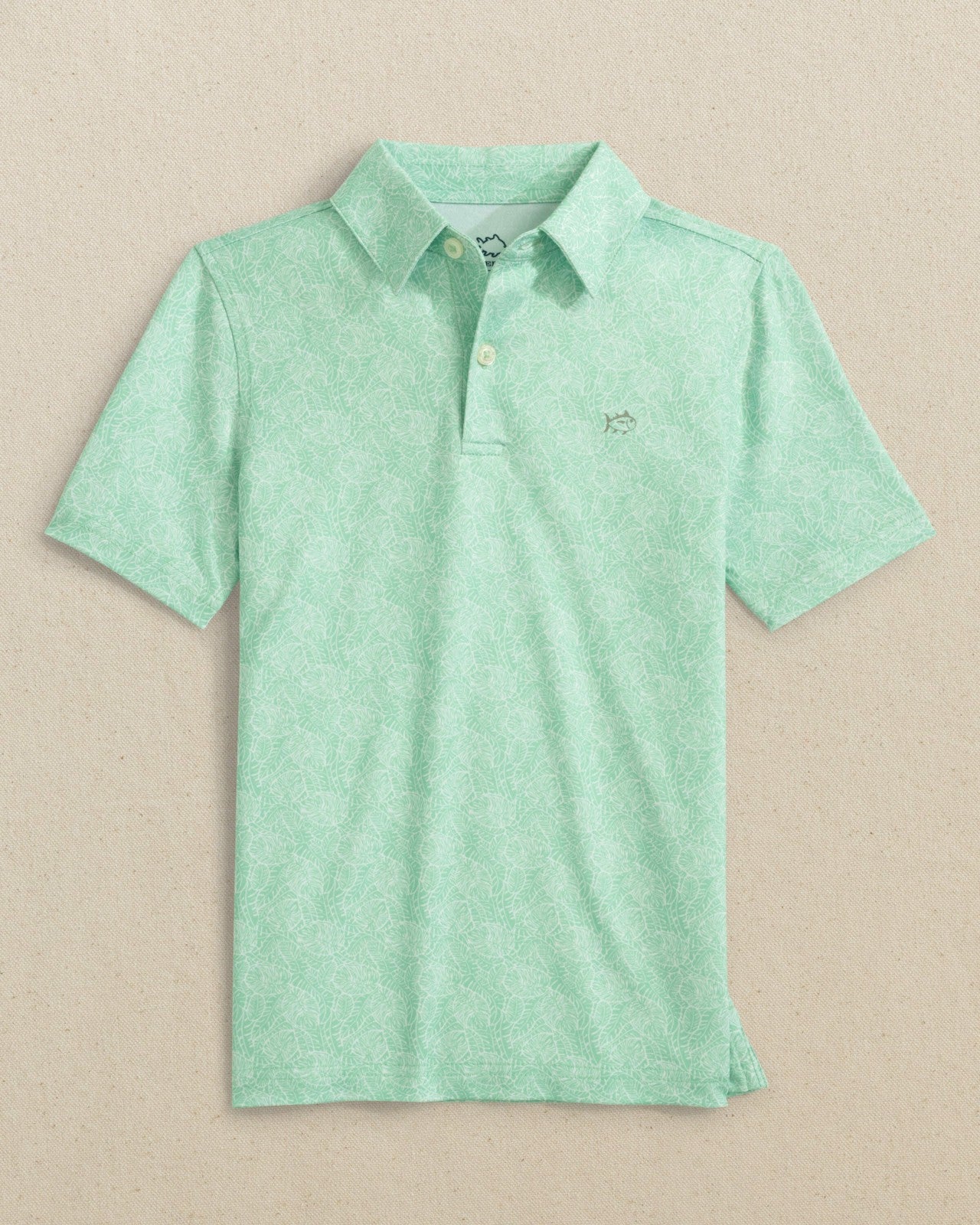 Southern Tide Boys Beach Palms Printed Performance Polo - Green For Kids|Sale