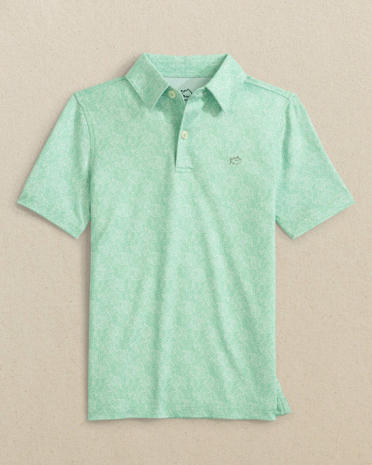 Southern Tide Boys Beach Palms Printed Performance Polo - Green For Kids|Sale