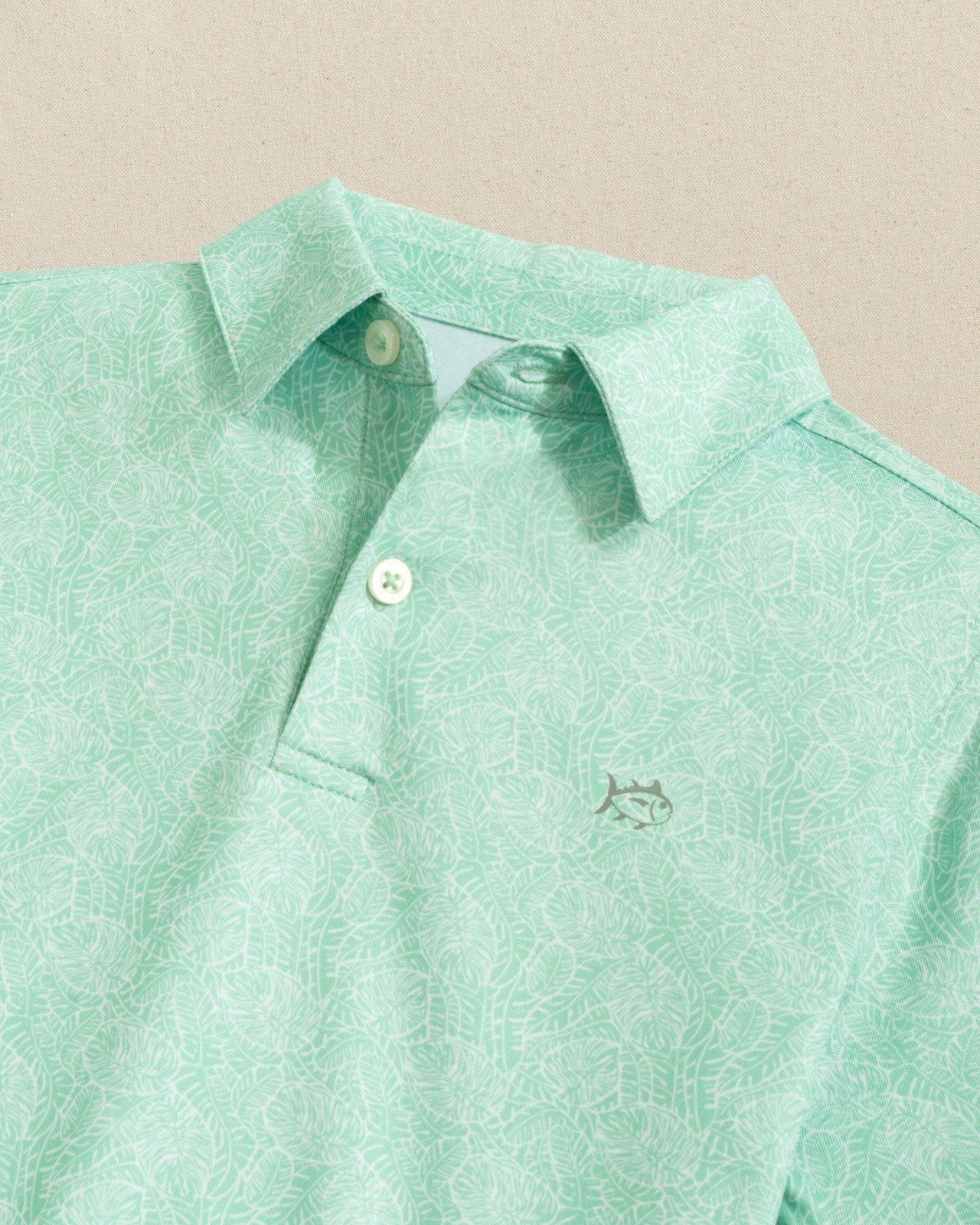 Southern Tide Boys Beach Palms Printed Performance Polo - Green For Kids|Sale