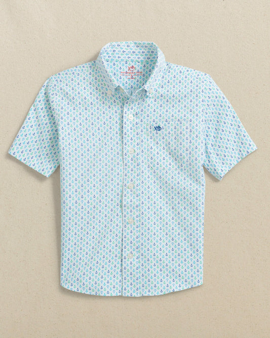 Southern Tide Boys Anchors Away Short Sleeve Sport Shirt For Kids|Sale