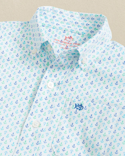 Southern Tide Boys Anchors Away Short Sleeve Sport Shirt For Kids|Sale