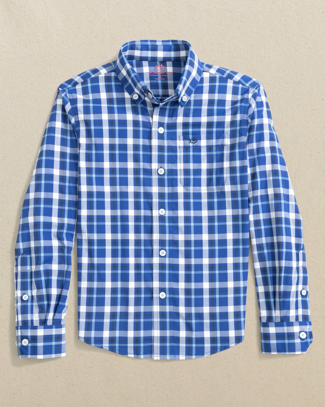 Southern Tide Boys River Ridge Plaid Long Sleeve Sport Shirt - Blue For Kids|Sale