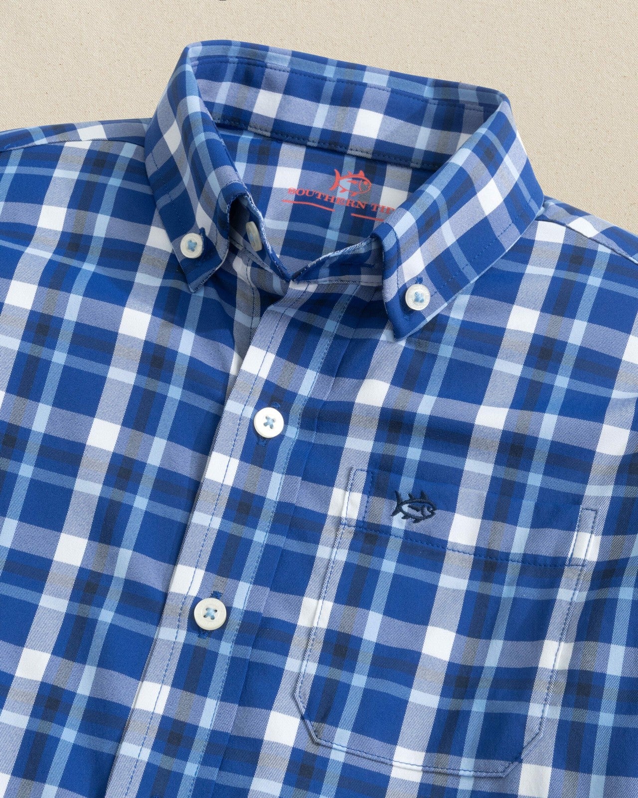 Southern Tide Boys River Ridge Plaid Long Sleeve Sport Shirt - Blue For Kids|Sale