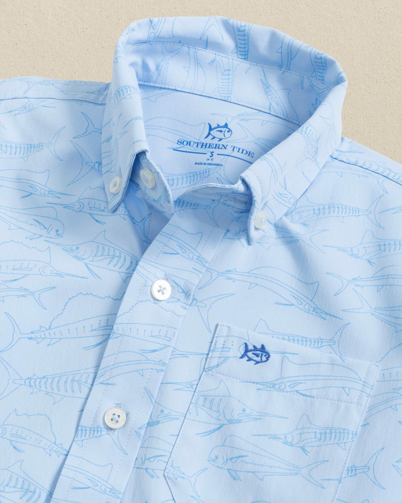 Southern Tide Boys Intercoastal Game Fish Short Sleeve Sport Shirt For Kids|Sale