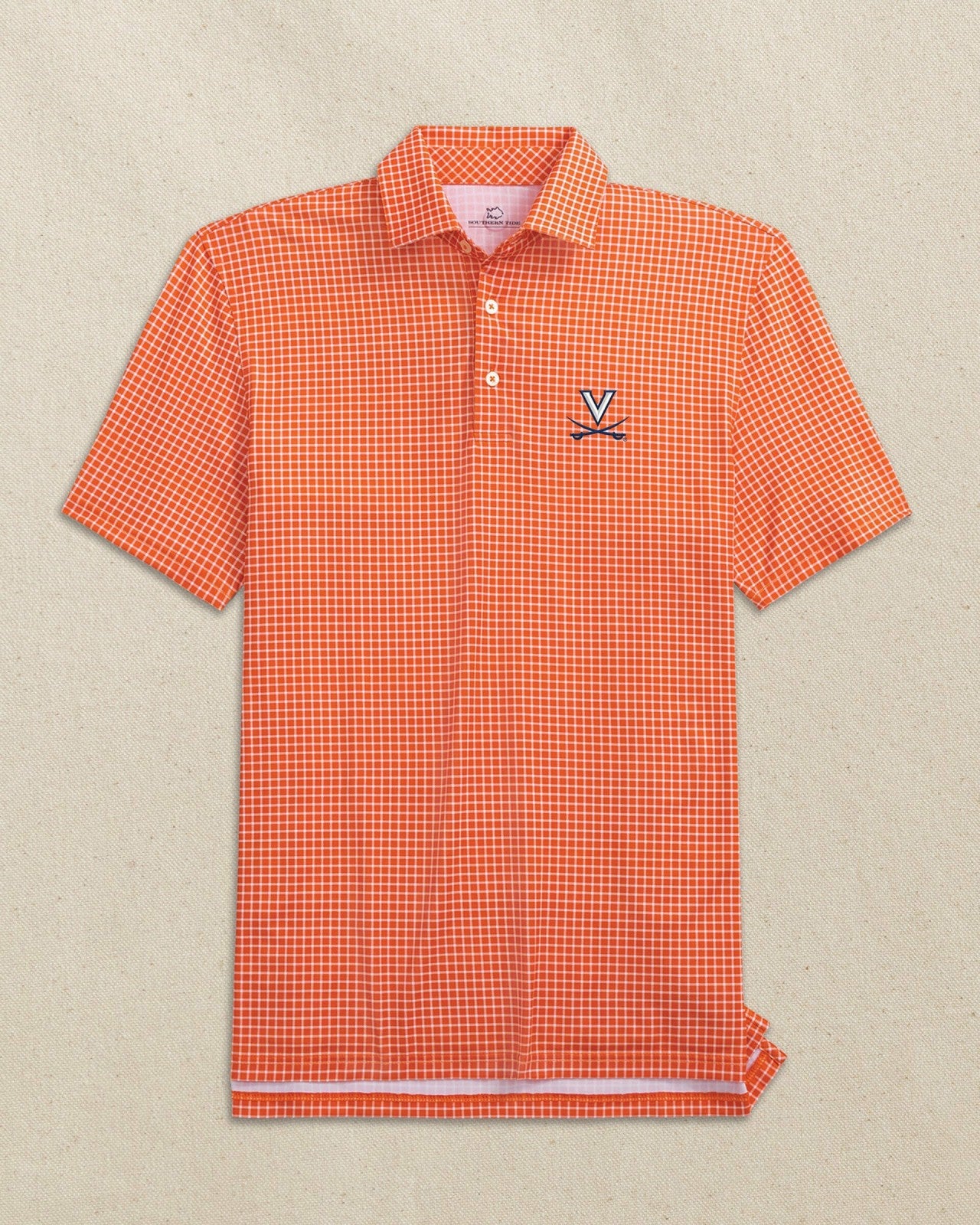 Southern Tide UVA Cavaliers Driver Dunes Edge Plaid Polo For Collegiate