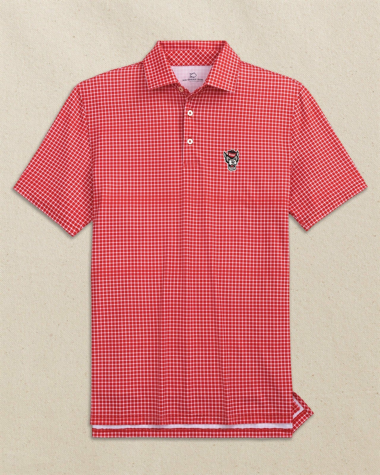 Southern Tide NC State Wolf Head Driver Dunes Edge Plaid Polo For Collegiate