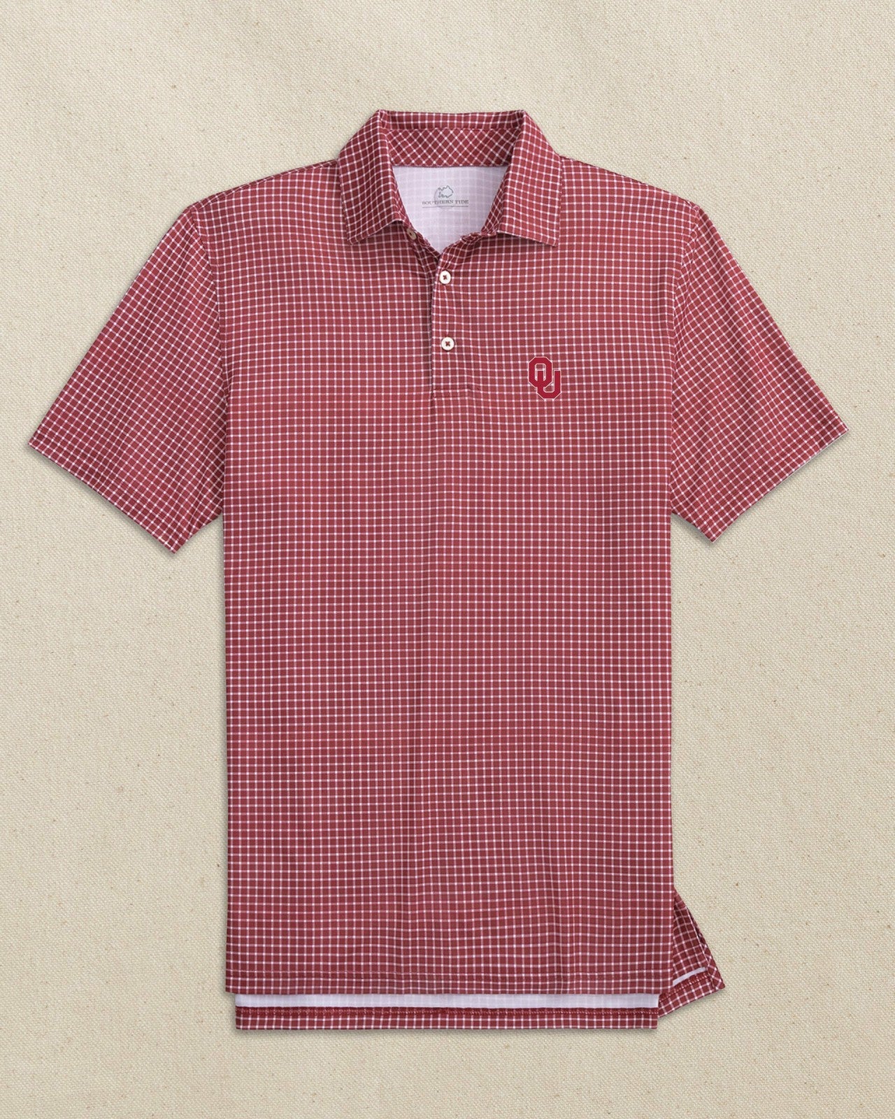Southern Tide Oklahoma Sooners Driver Dunes Edge Plaid Polo For Collegiate