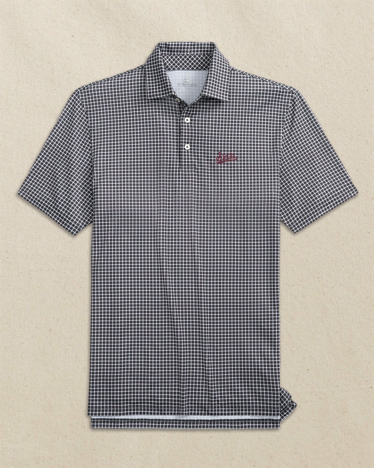 Southern Tide Mississippi State Script Dunes Edge Plaid Polo For Collegiate
