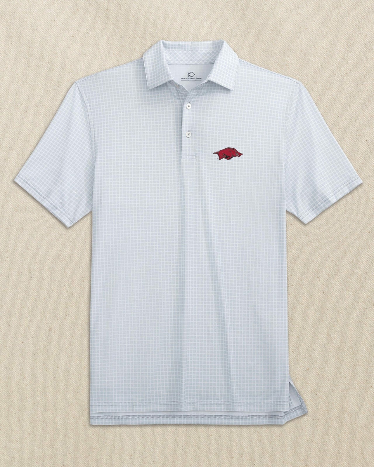 Southern Tide Arkansas Razorbacks Driver Dunes Edge Plaid Polo For Collegiate