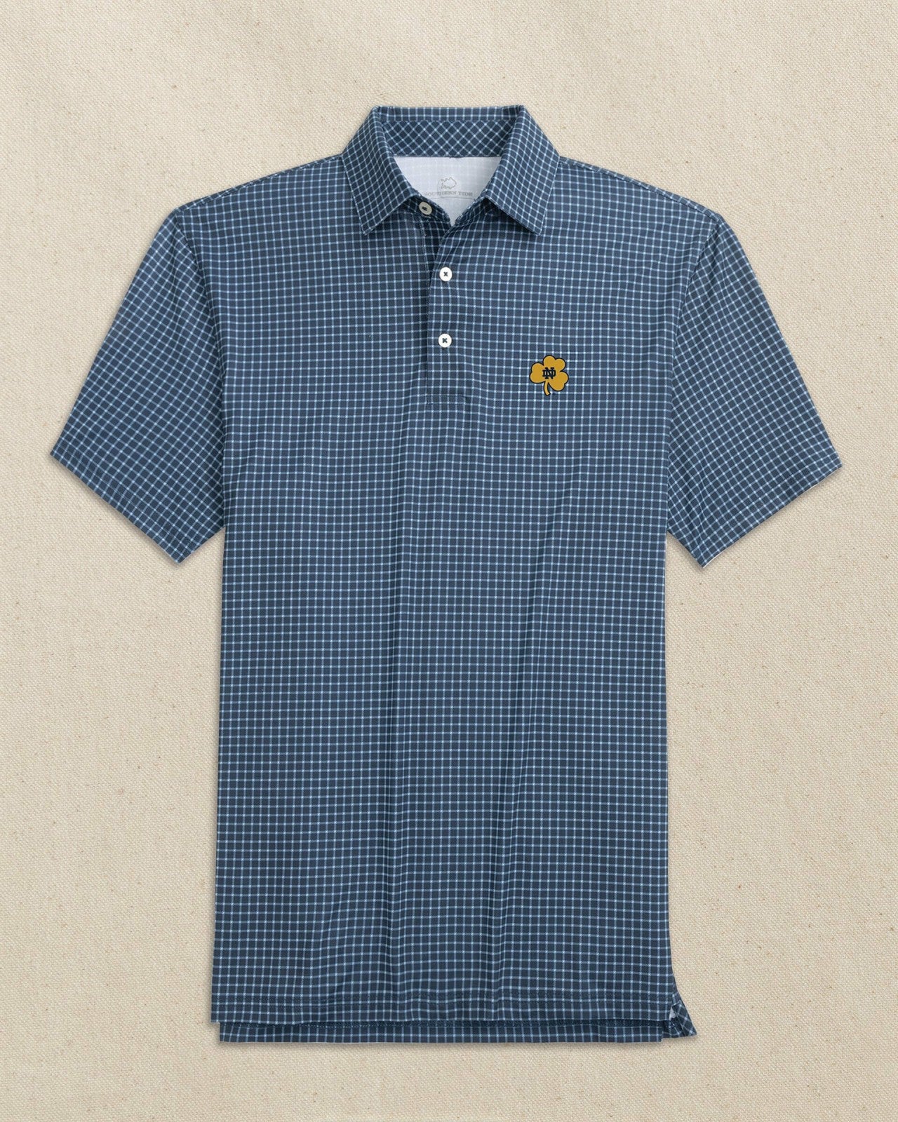 Southern Tide Notre Dame Shamrock Driver Dunes Edge Plaid Polo For Collegiate