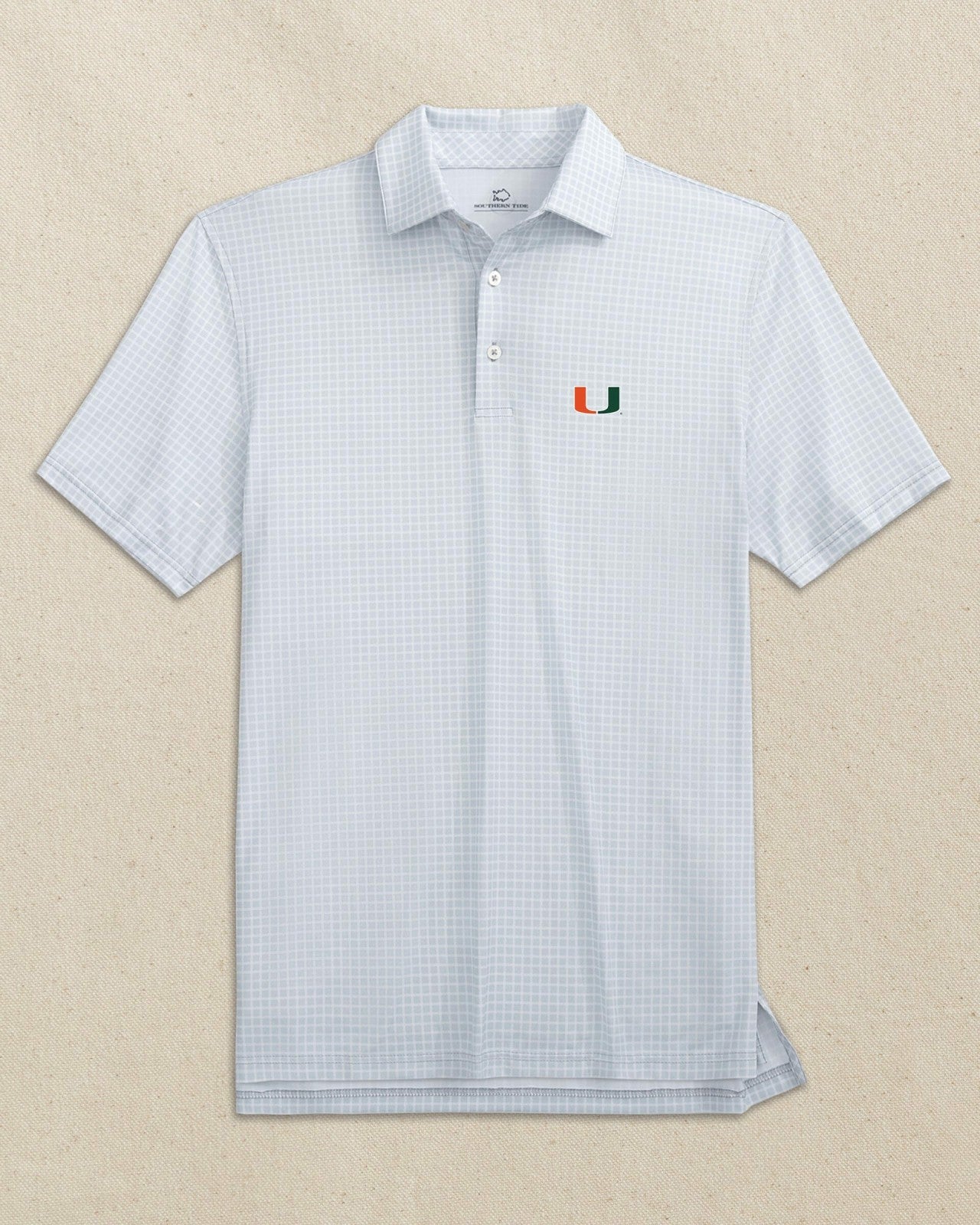 Southern Tide Miami Hurricanes Driver Dunes Edge Plaid Polo For Collegiate