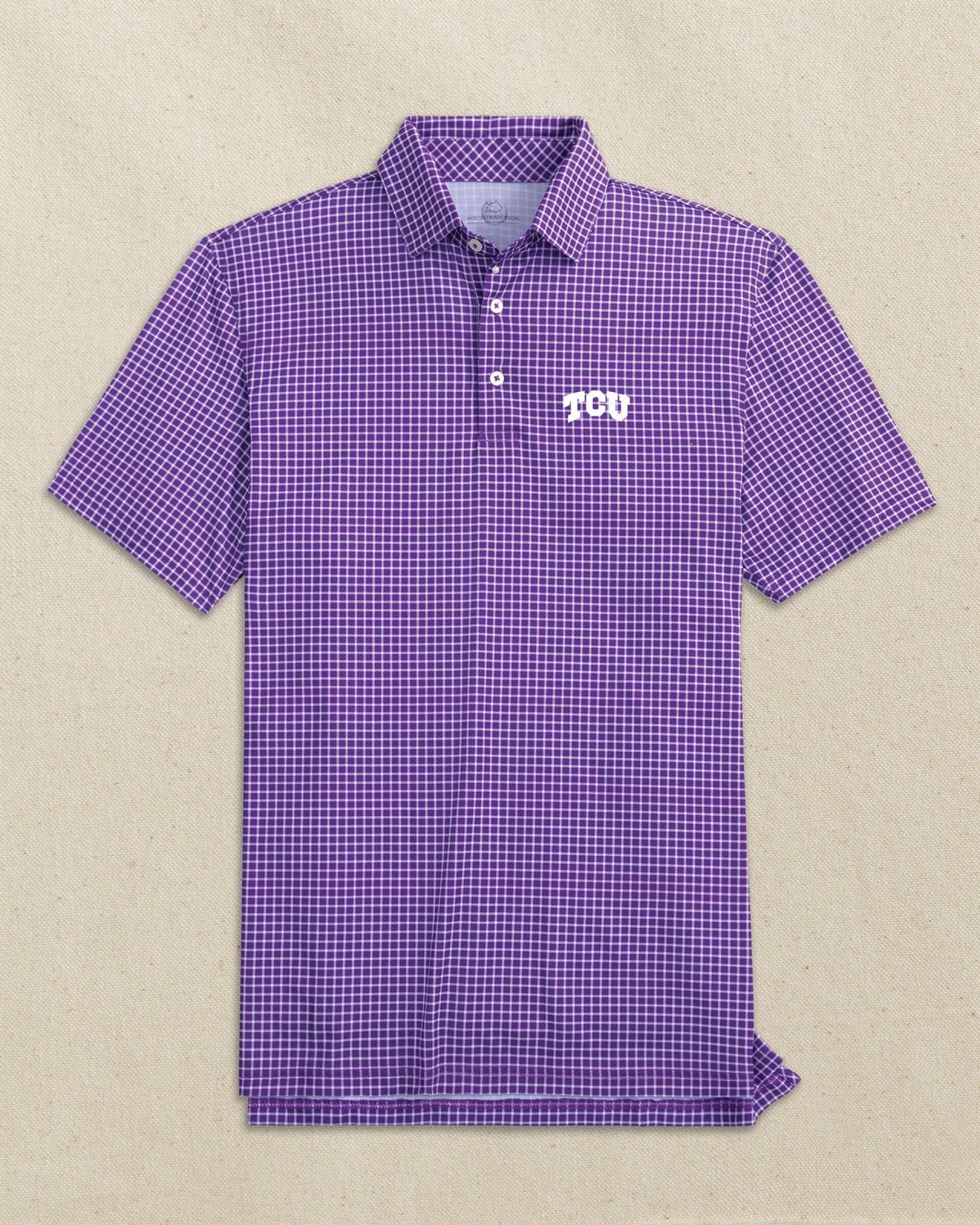 Southern Tide TCU Horned Frogs Driver Dunes Edge Plaid Polo For Collegiate