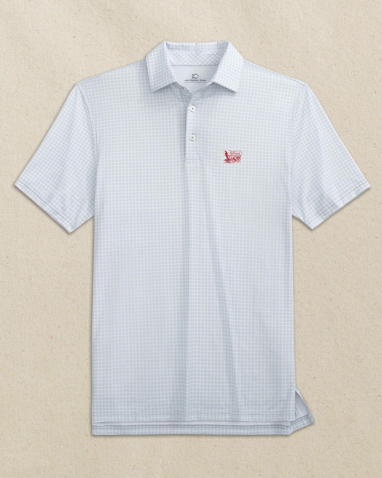 Southern Tide Oklahoma Sooner Schooner Dunes Edge Plaid Polo For Collegiate