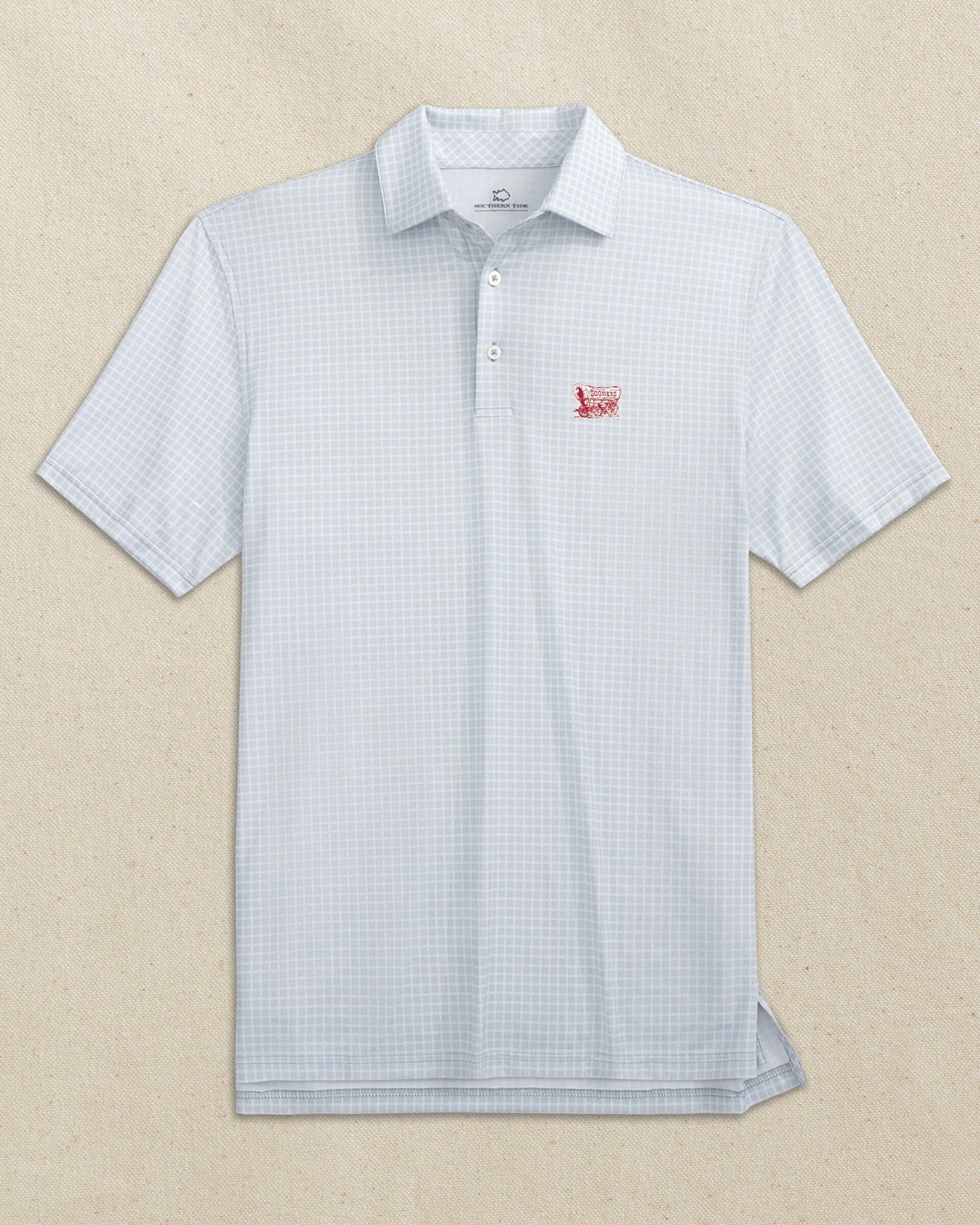 Southern Tide Oklahoma Sooner Schooner Dunes Edge Plaid Polo For Collegiate