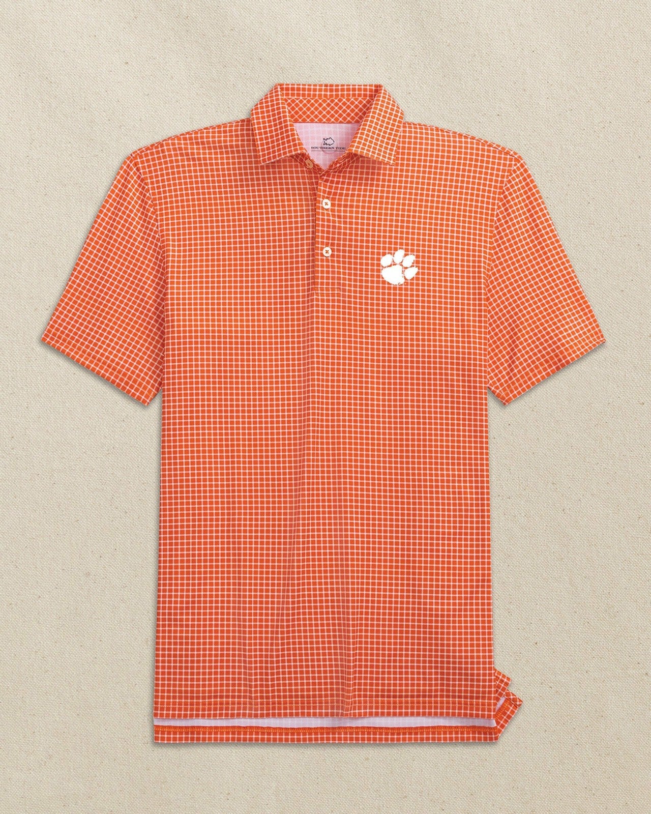 Southern Tide Clemson Tigers Driver Dunes Edge Plaid Polo For Collegiate
