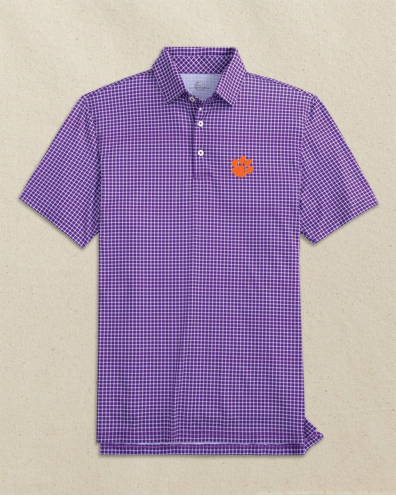 Southern Tide Clemson Tigers Driver Dunes Edge Plaid Polo For Collegiate