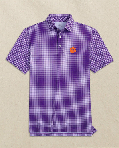 Southern Tide Clemson Tigers Driver Dunes Edge Plaid Polo For Collegiate