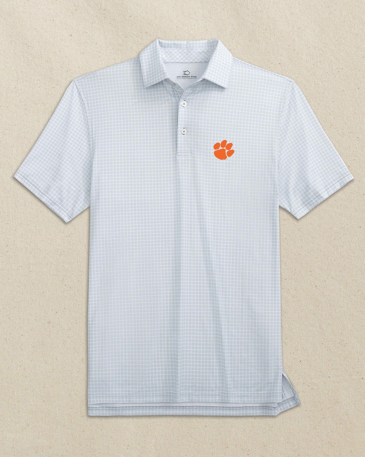 Southern Tide Clemson Tigers Driver Dunes Edge Plaid Polo For Collegiate