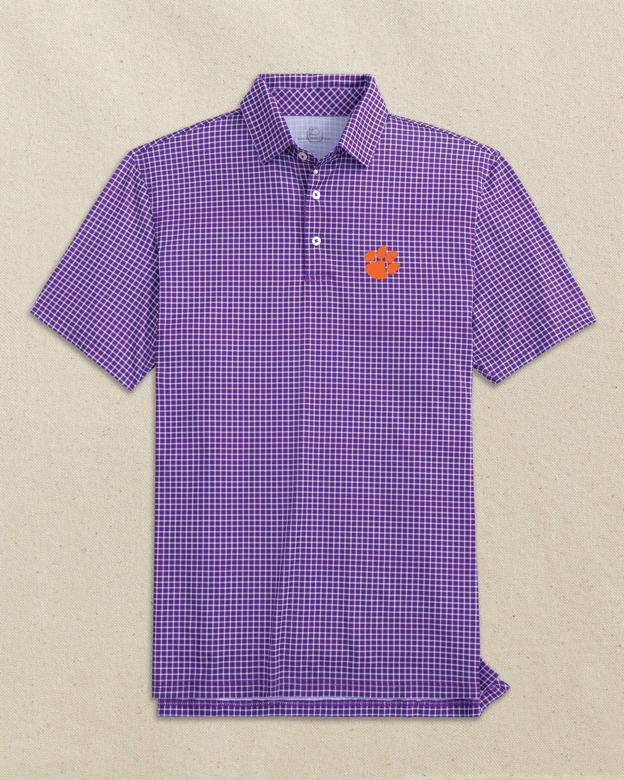 Southern Tide Clemson Tigers Driver Dunes Edge Plaid Polo For Collegiate