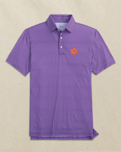 Southern Tide Clemson Tigers Driver Dunes Edge Plaid Polo For Collegiate
