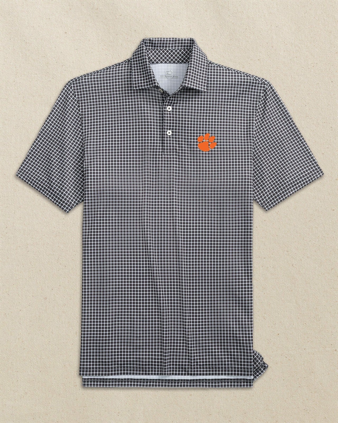 Southern Tide Clemson Tigers Driver Dunes Edge Plaid Polo For Collegiate