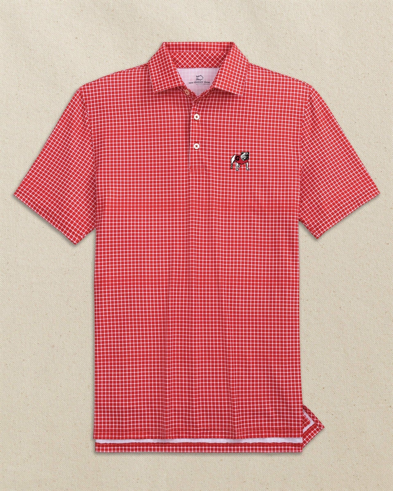 Southern Tide Georgia Bulldogs Driver Dunes Edge Plaid Polo For Collegiate