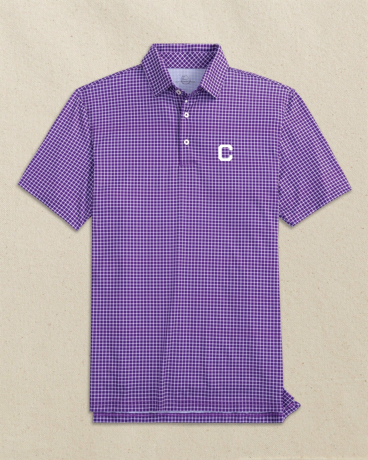 Southern Tide Clemson Tigers Block C Dunes Edge Plaid Polo For Collegiate