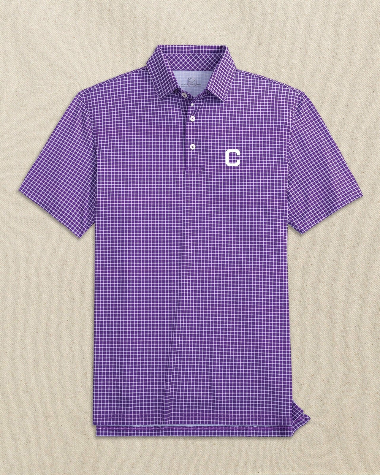 Southern Tide Clemson Tigers Block C Dunes Edge Plaid Polo For Collegiate